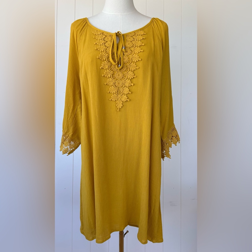 Naïf Brand Gauzy Tunic Dress Bohemian Style Lace Trim Size XL